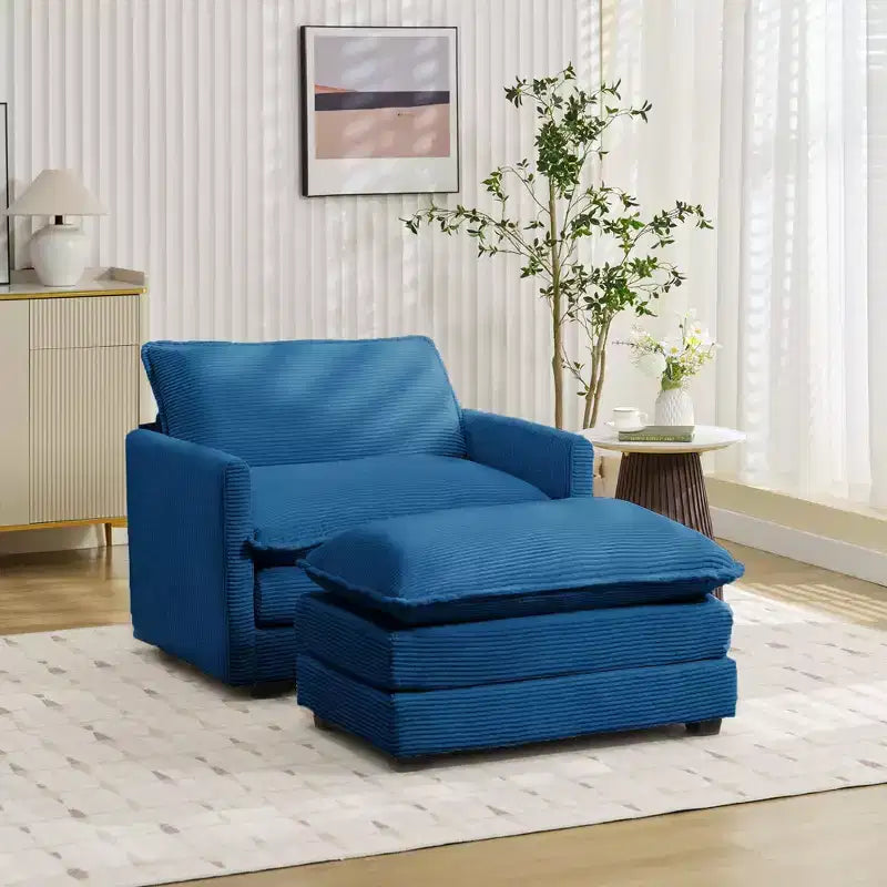 41.34 Fauteuil d'appoint surdimensionné en velours côtelé, Fauteuil-canapé avec ottoman et assise large, Fauteuil de lecture moderne pour chambre et salon