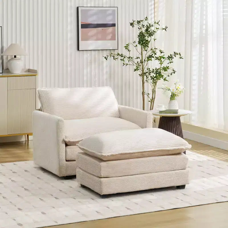 41.34 Fauteuil d'appoint surdimensionné en velours côtelé, Fauteuil-canapé avec ottoman et assise large, Fauteuil de lecture moderne pour chambre et salon
