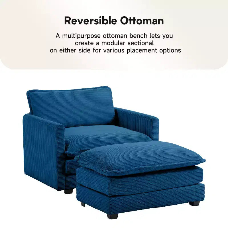 41.34 Fauteuil d'appoint surdimensionné en velours côtelé, Fauteuil-canapé avec ottoman et assise large, Fauteuil de lecture moderne pour chambre et salon