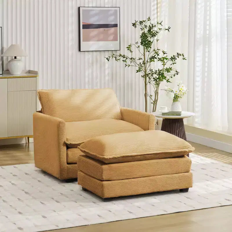 41.34 Fauteuil d'appoint surdimensionné en velours côtelé, Fauteuil-canapé avec ottoman et assise large, Fauteuil de lecture moderne pour chambre et salon