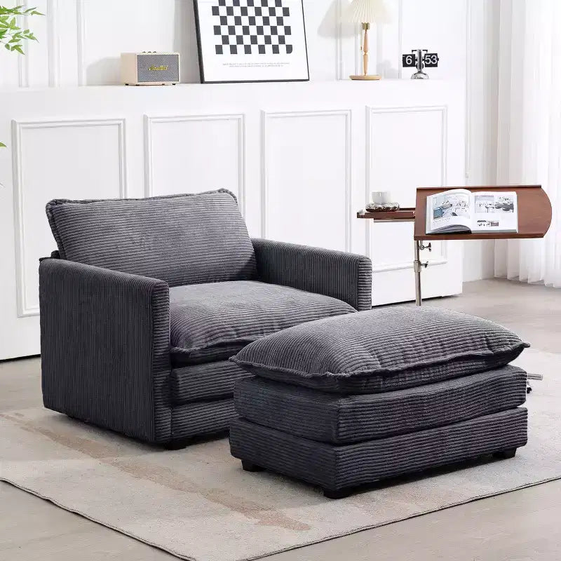 41.34 Fauteuil d'appoint surdimensionné en velours côtelé, Fauteuil-canapé avec ottoman et assise large, Fauteuil de lecture moderne pour chambre et salon