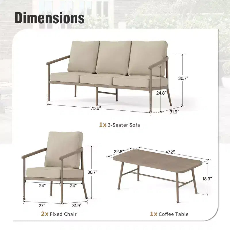 Captiva Designs Ensemble de conversation de jardin 4 pièces de style Windsor avec fauteuils pour terrasse, pelouse, jardin