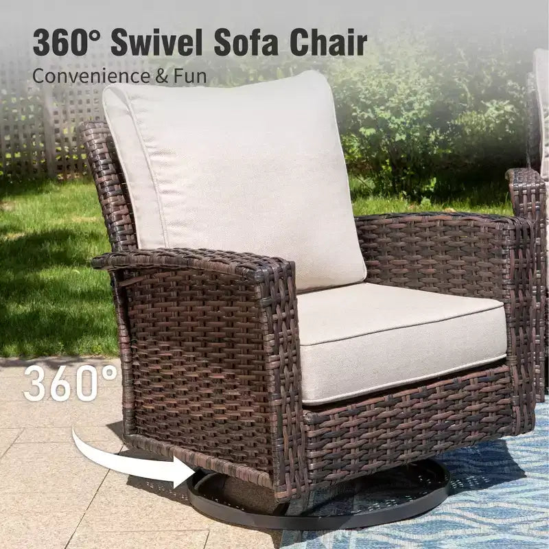 Captiva Designs Ensemble de conversation 5 pièces en rotin pour patio et jardin avec canapé surdimensionné et ottomans