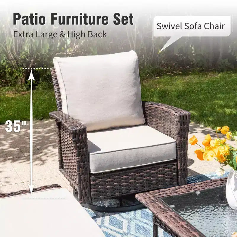 Captiva Designs Ensemble de conversation 5 pièces en rotin pour patio et jardin avec canapé surdimensionné et ottomans