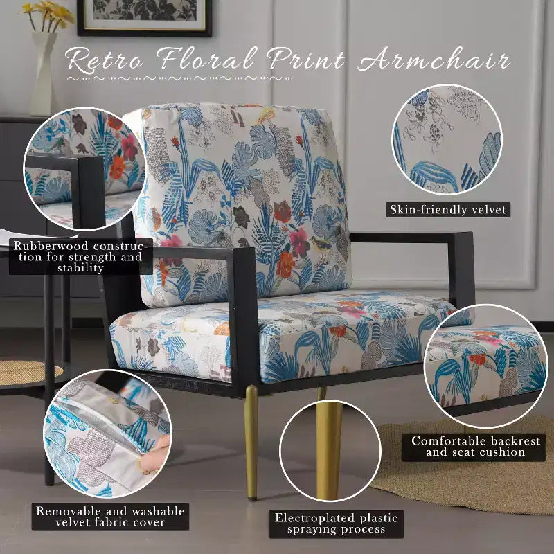 Fauteuil en velours Christopher Knight Home Thurman, style moderne du milieu du siècle, en métal et bois d'hévéa