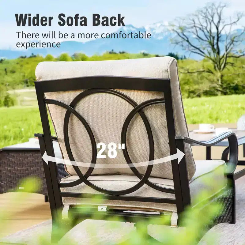 Captiva Designs Salon de jardin 6 pièces extra large en métal et rotin avec table, fauteuils pivotants et ottomane