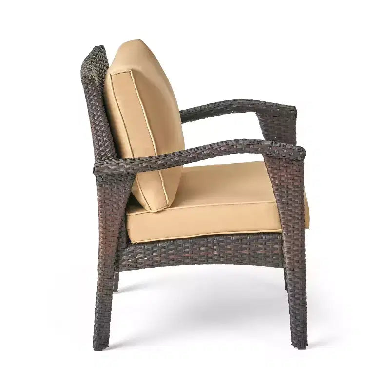 GDFStudio Barstow Ensemble de 5 Fauteuils Club et Brasero d'Extérieur en Osier avec Coussins