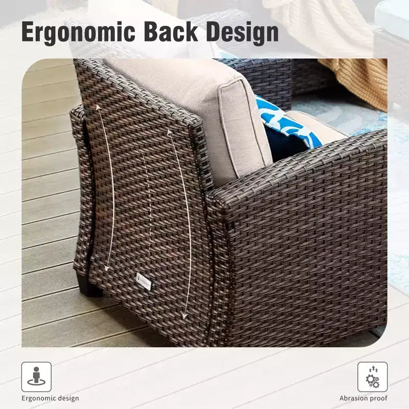 Captiva Designs Ensemble de conversation 5 pièces en rotin tressé pour terrasse extérieure avec chaises rembourrées pour jardin, bord de piscine, arrière-cour