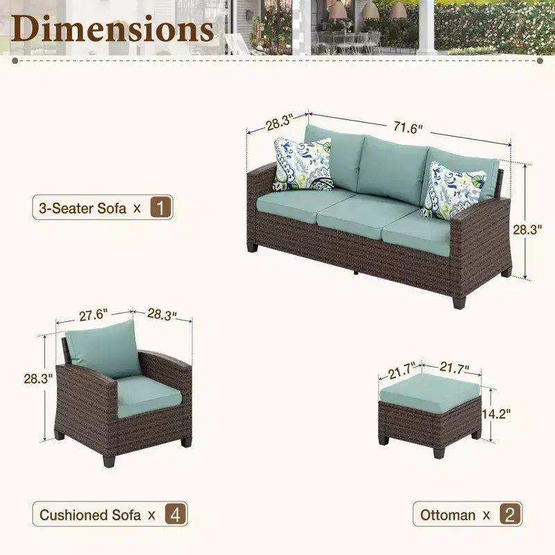 Captiva Designs Ensemble de conversation 5 pièces en rotin tressé pour terrasse extérieure avec chaises rembourrées pour jardin, bord de piscine, arrière-cour
