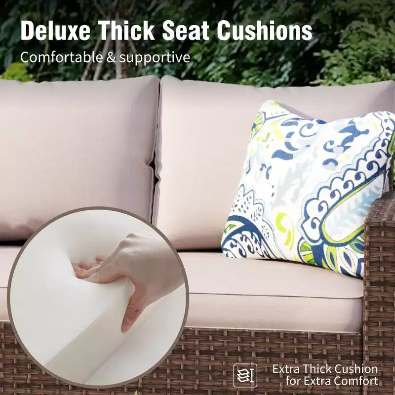 Captiva Designs Ensemble de conversation 5 pièces en rotin tressé pour terrasse extérieure avec chaises rembourrées pour jardin, bord de piscine, arrière-cour