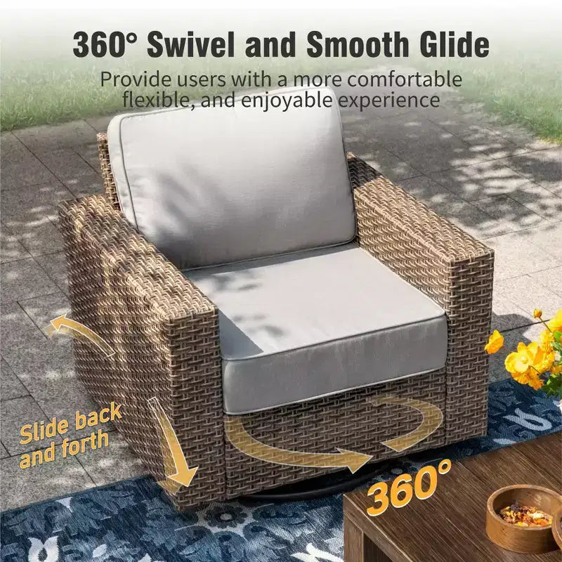 Captiva Designs Ensemble de conversation d'extérieur 4 pièces en osier avec canapé simple pivotant pour terrasse, bord de piscine