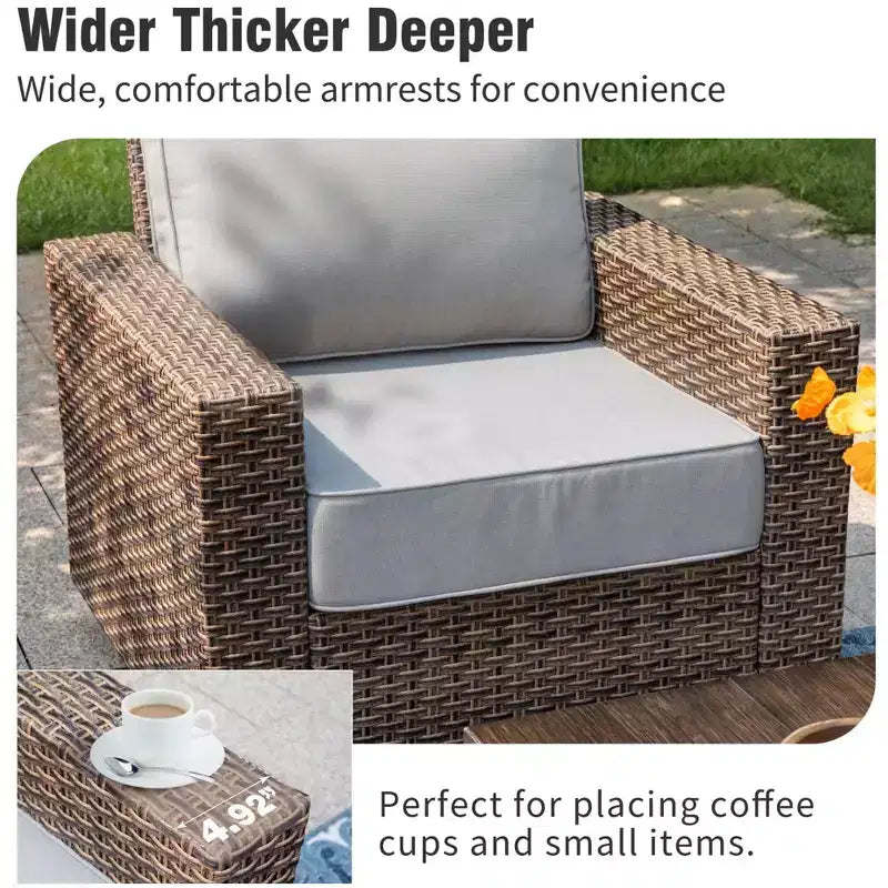 Captiva Designs Ensemble de conversation d'extérieur 4 pièces en osier avec canapé simple pivotant pour terrasse, bord de piscine