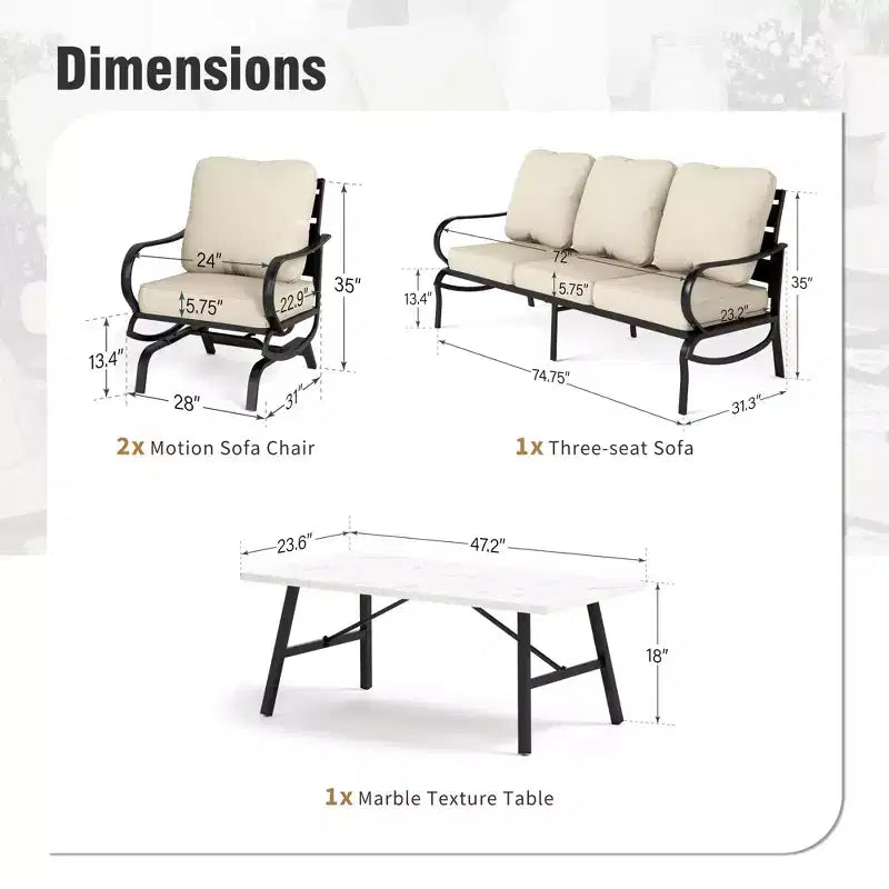 Captiva Designs Ensemble de conversation de 4 meubles de terrasse en métal avec fauteuils à bascule pour jardin, porche, arrière-cour