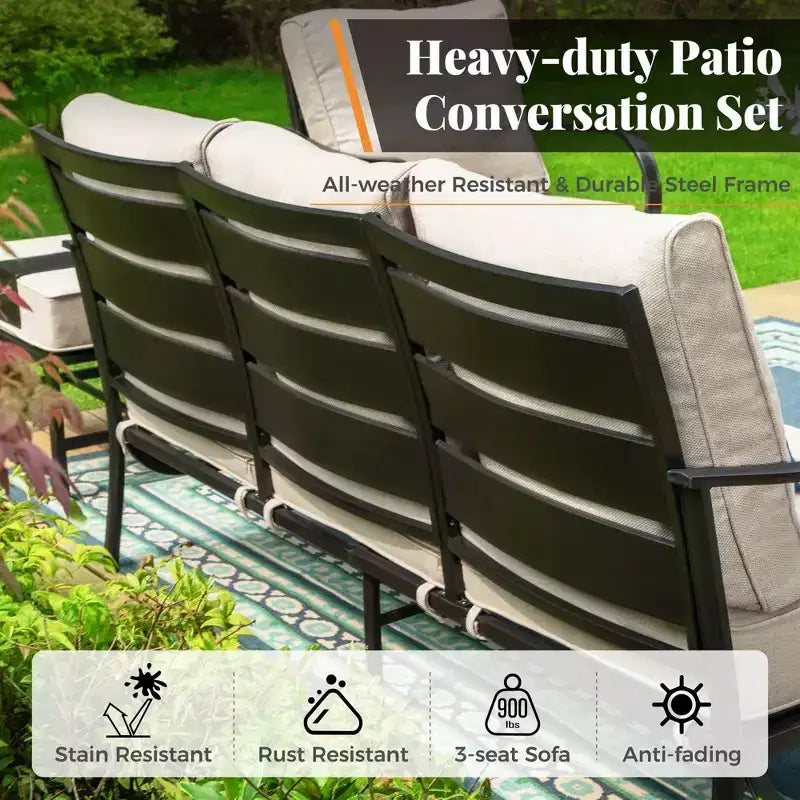Captiva Designs Ensemble de conversation de 4 meubles de terrasse en métal avec fauteuils à bascule pour jardin, porche, arrière-cour