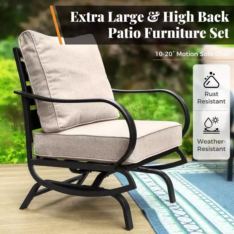 Ensemble de conversation de patio 6 pièces Captiva Designs en métal avec chaises berçantes et poufs pour jardin, véranda et arrière-cour
