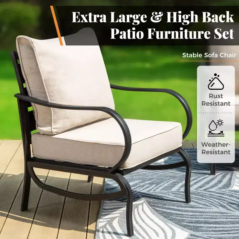 Captiva Designs Ensemble de conversation 6 pièces en métal avec fauteuils et poufs pour jardin, patio, arrière-cour