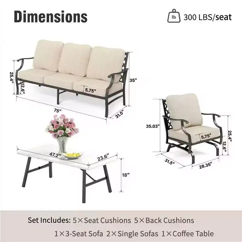 Captiva Designs Ensemble de conversation d'extérieur 4 pièces avec fauteuils à bascule à dossier quadrillé pour jardin, bord de piscine, arrière-cour