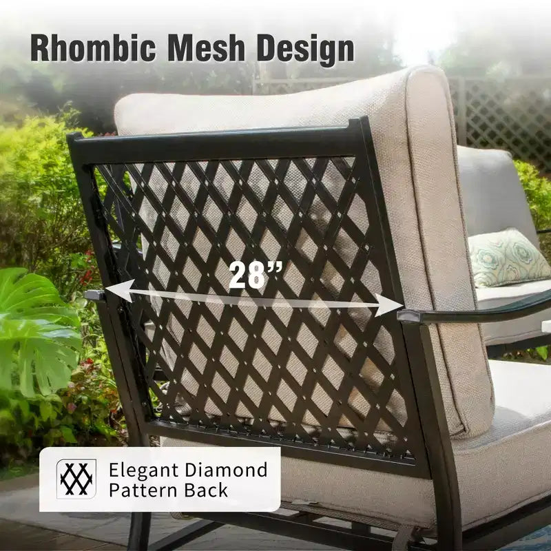 Captiva Designs Ensemble de conversation d'extérieur 4 pièces avec fauteuils à bascule à dossier quadrillé pour jardin, bord de piscine, arrière-cour