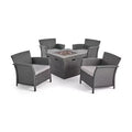 Christopher Knight Home Raina Ensemble salon de jardin 5 pièces en osier avec fauteuils et brasero, et coussins