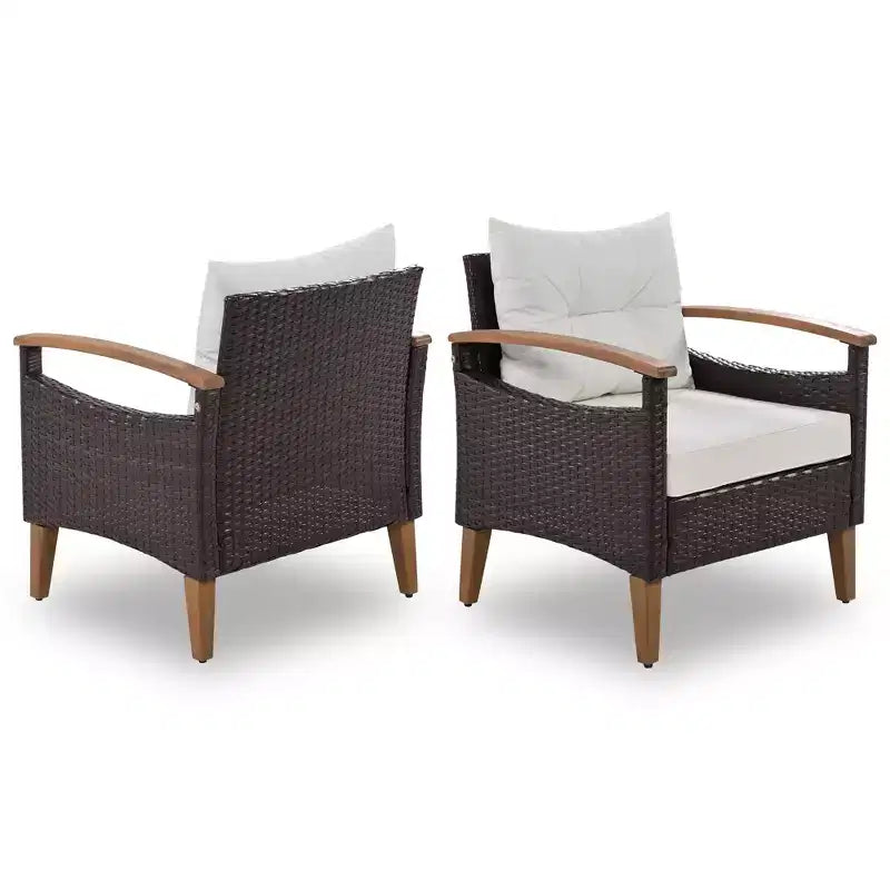 Ensemble de canapé de patio en osier résistant aux intempéries Whisen 4 pièces, canapé d'extérieur sectionnel en rotin PE avec table et pieds en bois, mobilier de jardin