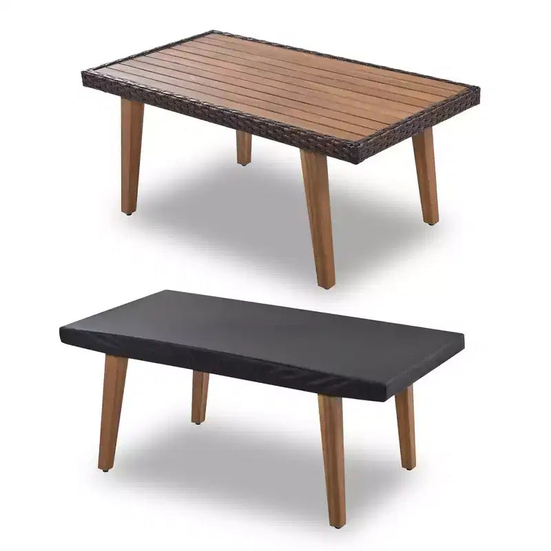 Ensemble de canapé de patio en osier résistant aux intempéries Whisen 4 pièces, canapé d'extérieur sectionnel en rotin PE avec table et pieds en bois, mobilier de jardin