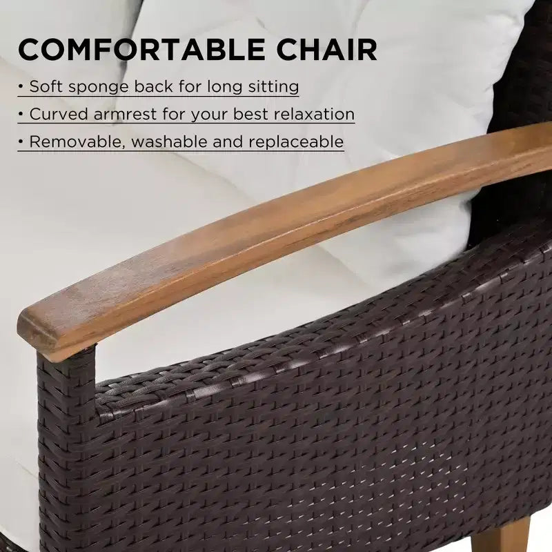 Ensemble de canapé de patio en osier résistant aux intempéries Whisen 4 pièces, canapé d'extérieur sectionnel en rotin PE avec table et pieds en bois, mobilier de jardin