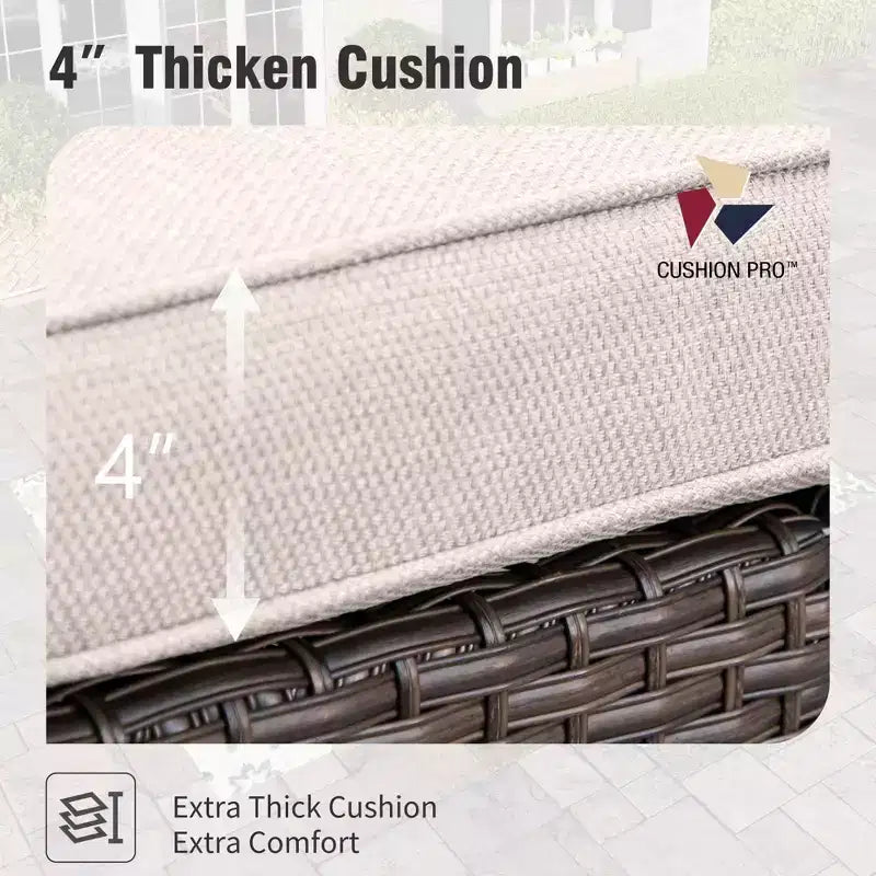 Captiva Designs Ensemble de conversation 6 pièces en osier pour terrasse extérieure avec causeuse coussinée pour jardin, piscine, arrière-cour