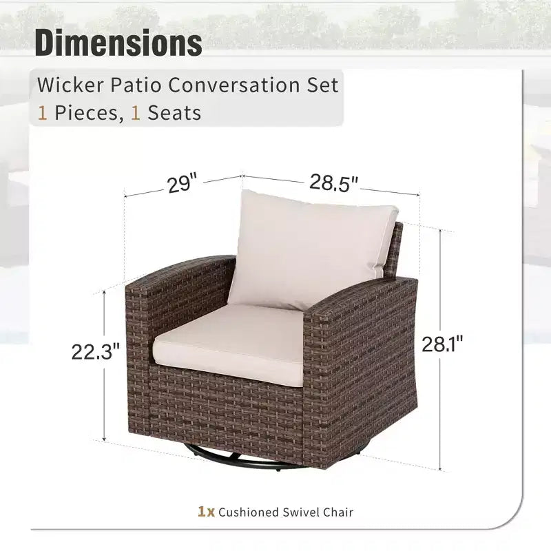 Captiva Designs Ensemble de conversation 6 pièces en osier pour terrasse extérieure avec causeuse coussinée pour jardin, piscine, arrière-cour