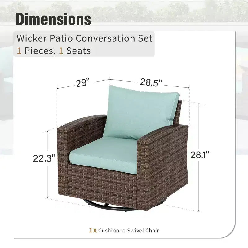 Captiva Designs Ensemble de conversation 6 pièces en osier pour terrasse extérieure avec causeuse coussinée pour jardin, piscine, arrière-cour