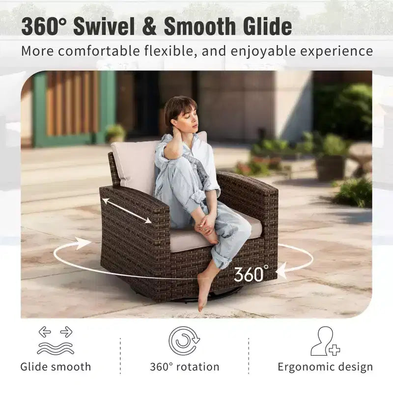 Captiva Designs Ensemble de conversation 6 pièces en osier pour terrasse extérieure avec causeuse coussinée pour jardin, piscine, arrière-cour