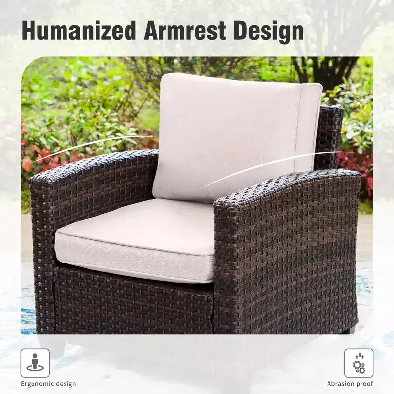 Captiva Designs Ensemble de conversation 6 pièces en osier pour terrasse extérieure avec causeuse coussinée pour jardin, piscine, arrière-cour