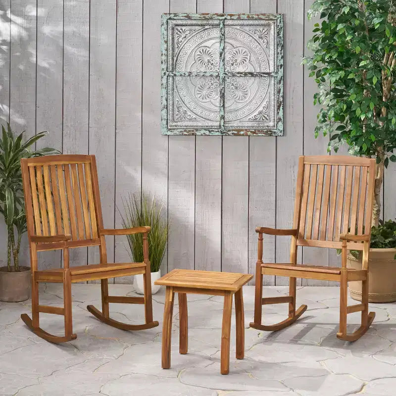 Christopher Knight Home Reynard Ensemble de conversation 3 pièces en bois d'acacia pour extérieur avec chaises à bascule