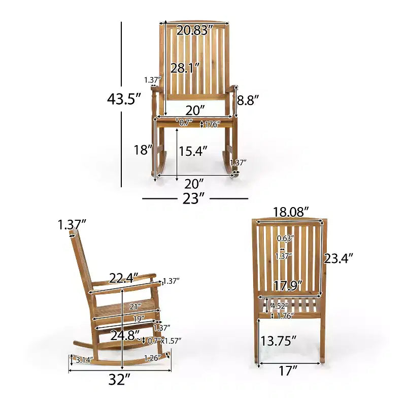 Christopher Knight Home Reynard Ensemble de conversation 3 pièces en bois d'acacia pour extérieur avec chaises à bascule