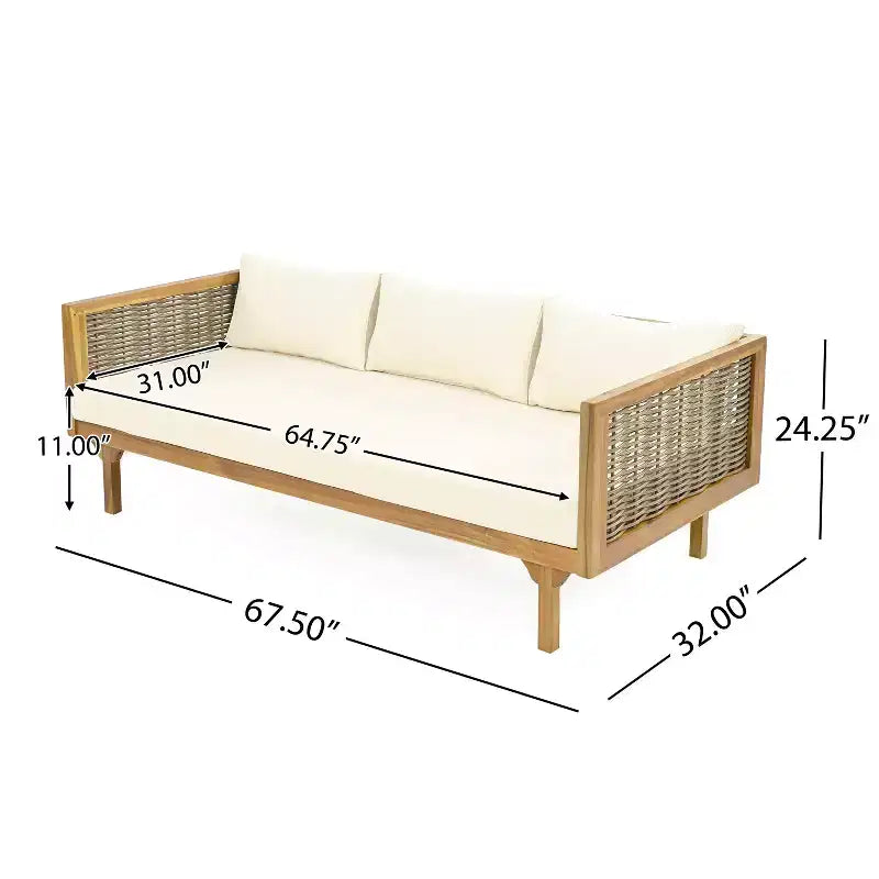 Canapé-lit 3 places Christopher Knight Home Pascal en bois d'acacia rustique rembourré avec table basse