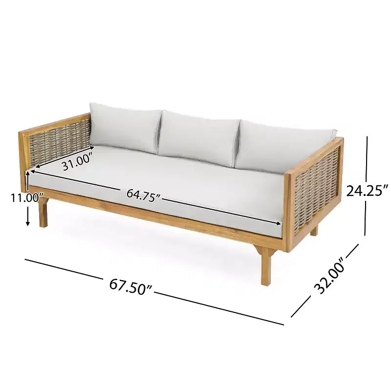Canapé-lit 3 places Christopher Knight Home Pascal en bois d'acacia rustique rembourré avec table basse