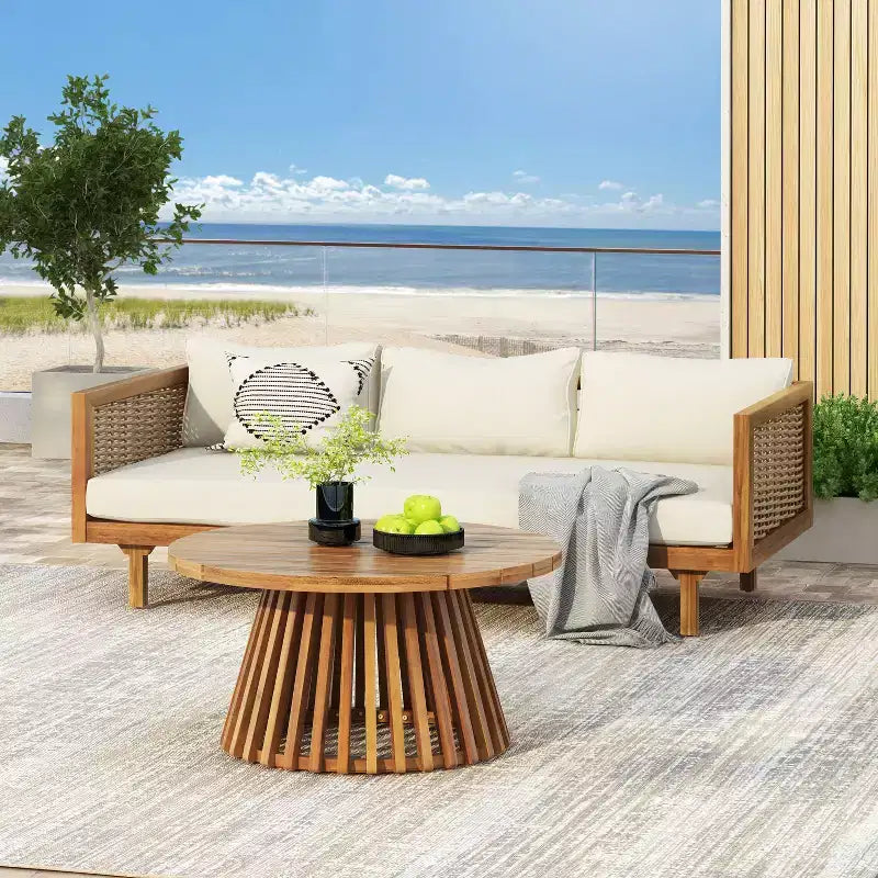 Canapé-lit 3 places Christopher Knight Home Pascal en bois d'acacia rustique rembourré avec table basse