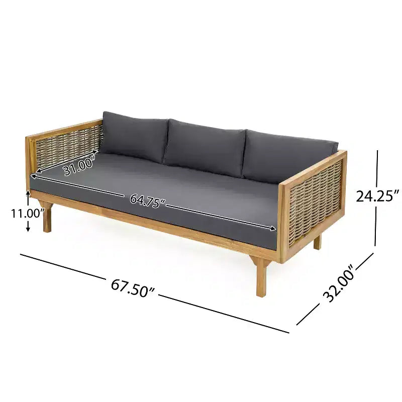 Canapé-lit 3 places Christopher Knight Home Pascal en bois d'acacia rustique rembourré avec table basse