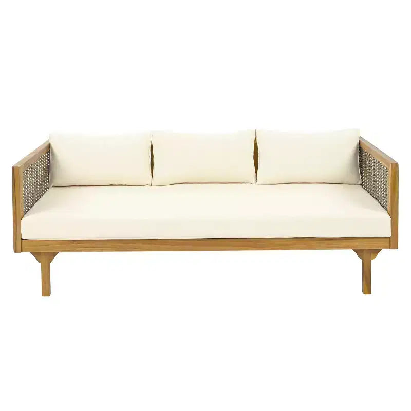 Canapé-lit 3 places Christopher Knight Home Pascal en bois d'acacia rustique rembourré avec table basse