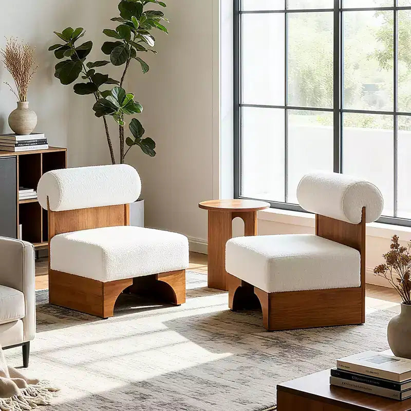 Christopher Knight Home Pedro Rubberwood Boucle Upholstered Accent Chair with Rolled Backrest