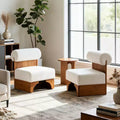 Christopher Knight Home Pedro Rubberwood Boucle Upholstered Accent Chair with Rolled Backrest