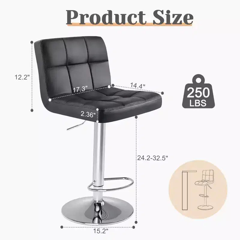 Ensemble de 4 tabourets de bar pivotants réglables : Tabourets de comptoir en cuir PU avec dossier carré et assise rembourrée (Cuisine/Bar Moderne)
