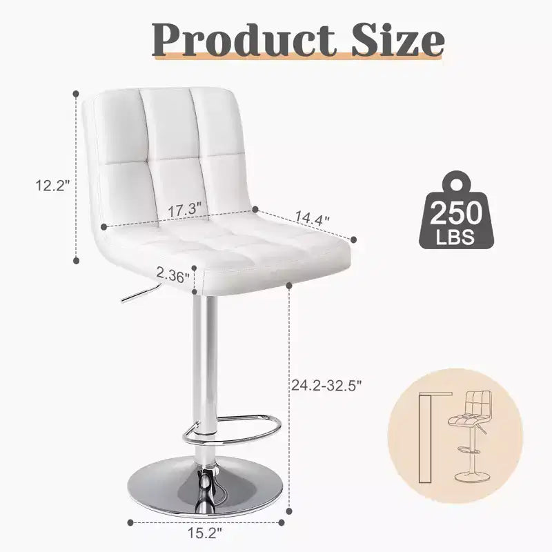 Ensemble de 4 tabourets de bar pivotants réglables : Tabourets de comptoir en cuir PU avec dossier carré et assise rembourrée (Cuisine/Bar Moderne)