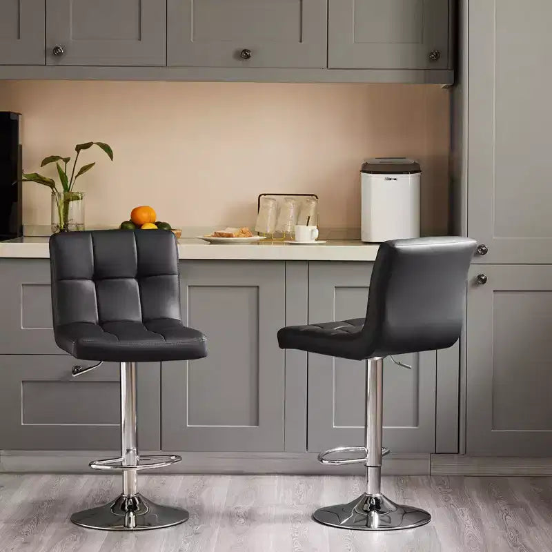 Ensemble de 4 tabourets de bar pivotants réglables : Tabourets de comptoir en cuir PU avec dossier carré et assise rembourrée (Cuisine/Bar Moderne)