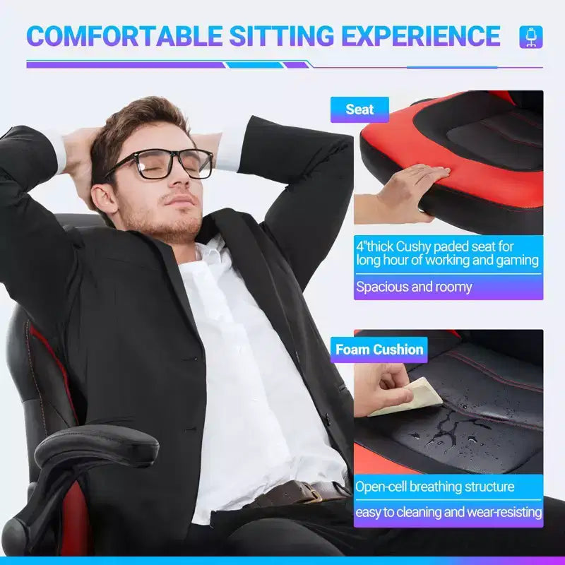 Swivel Computer Gaming Chair, PU Leather Ergonomic Office Chair with Lumbar Support