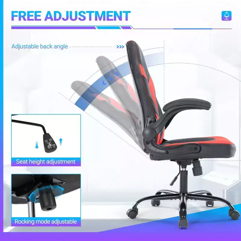 Swivel Computer Gaming Chair, PU Leather Ergonomic Office Chair with Lumbar Support