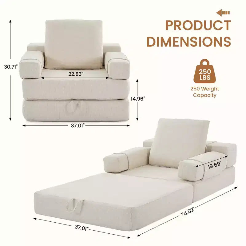 HYEORY Modern Fold Down Chair Flip Out Lounger Convertible Sleeper Sofa Bed Couch