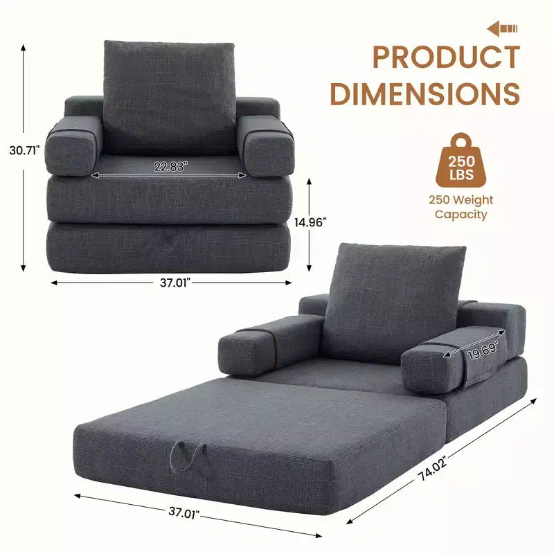 HYEORY Modern Fold Down Chair Flip Out Lounger Convertible Sleeper Sofa Bed Couch