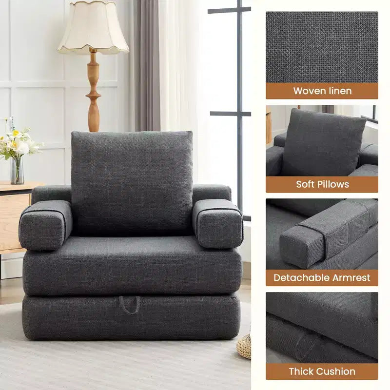 HYEORY Modern Fold Down Chair Flip Out Lounger Convertible Sleeper Sofa Bed Couch