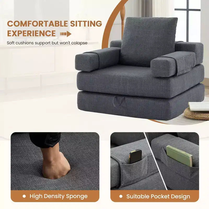 HYEORY Modern Fold Down Chair Flip Out Lounger Convertible Sleeper Sofa Bed Couch