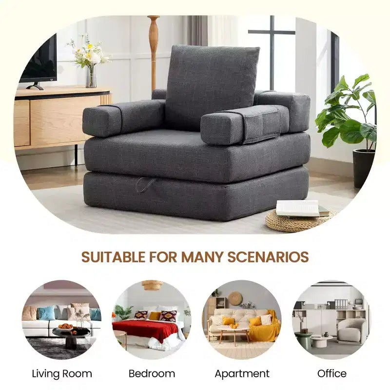 HYEORY Modern Fold Down Chair Flip Out Lounger Convertible Sleeper Sofa Bed Couch